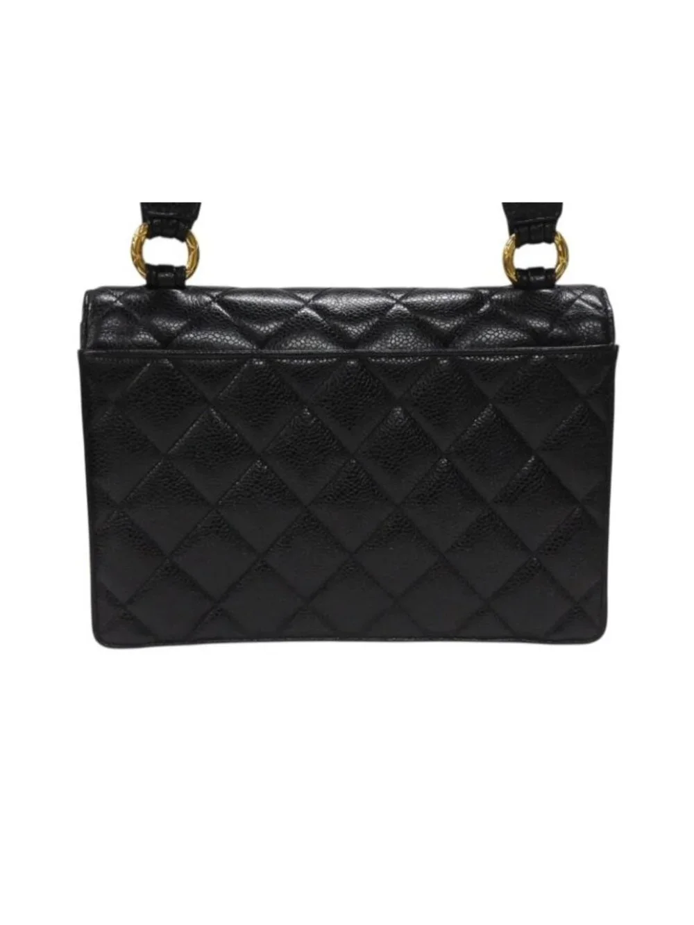 Chanel Bag Caviar Leather CC Logo Black Vintage Gold